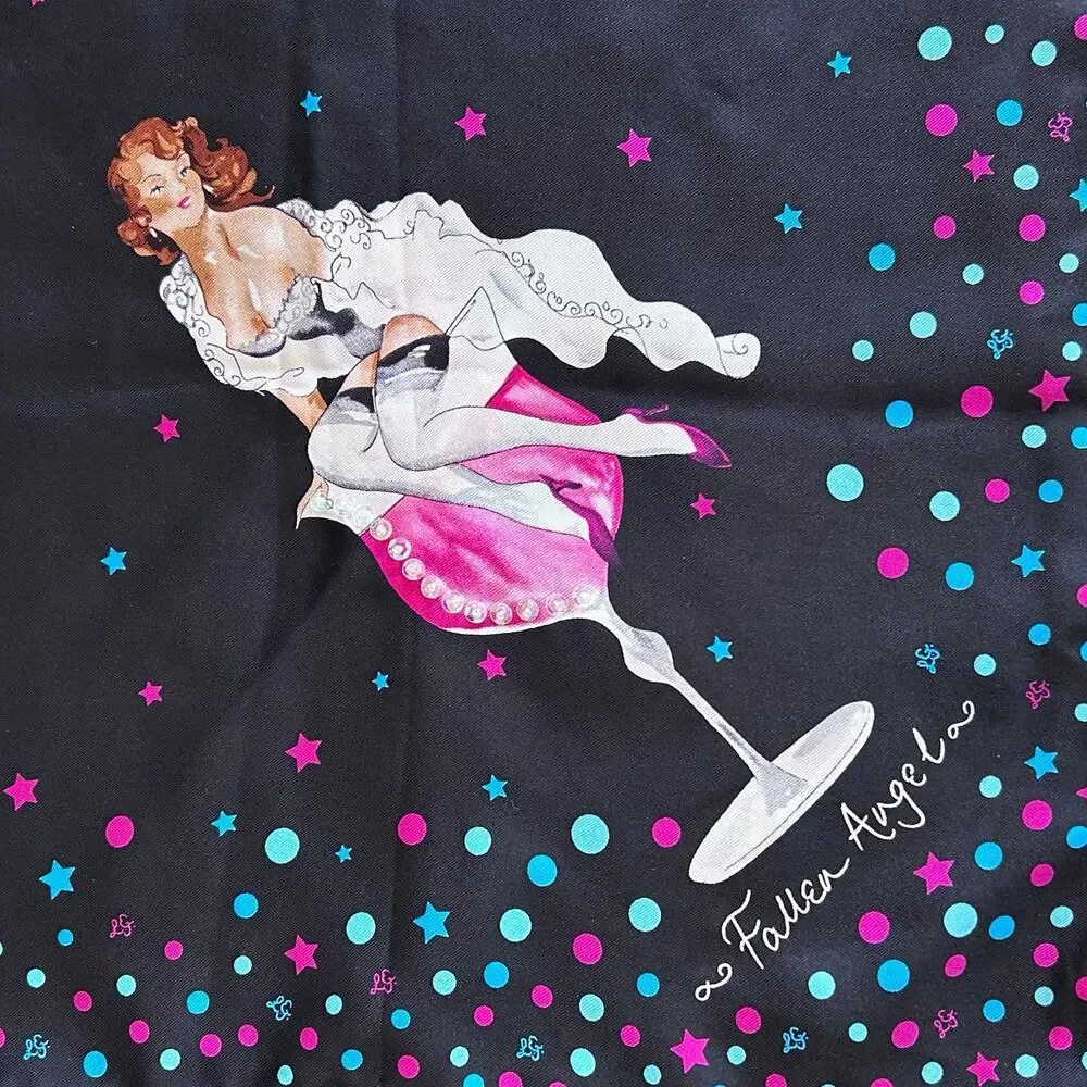 Lulu Guinness scarf pin-up girls 50's cocktails square NWT silk starlet retro